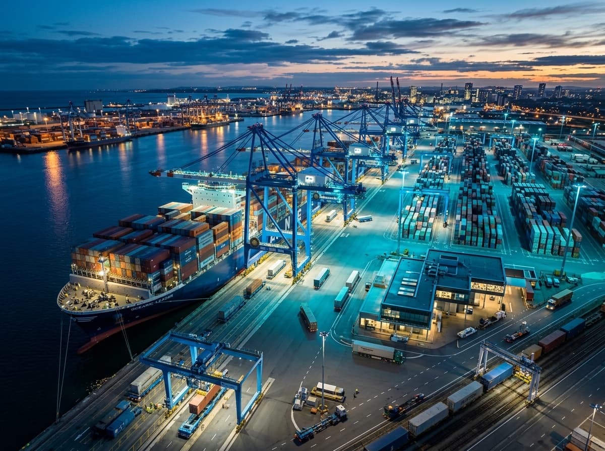 Automated deep-water container terminal and intermodal cargo ship berths
